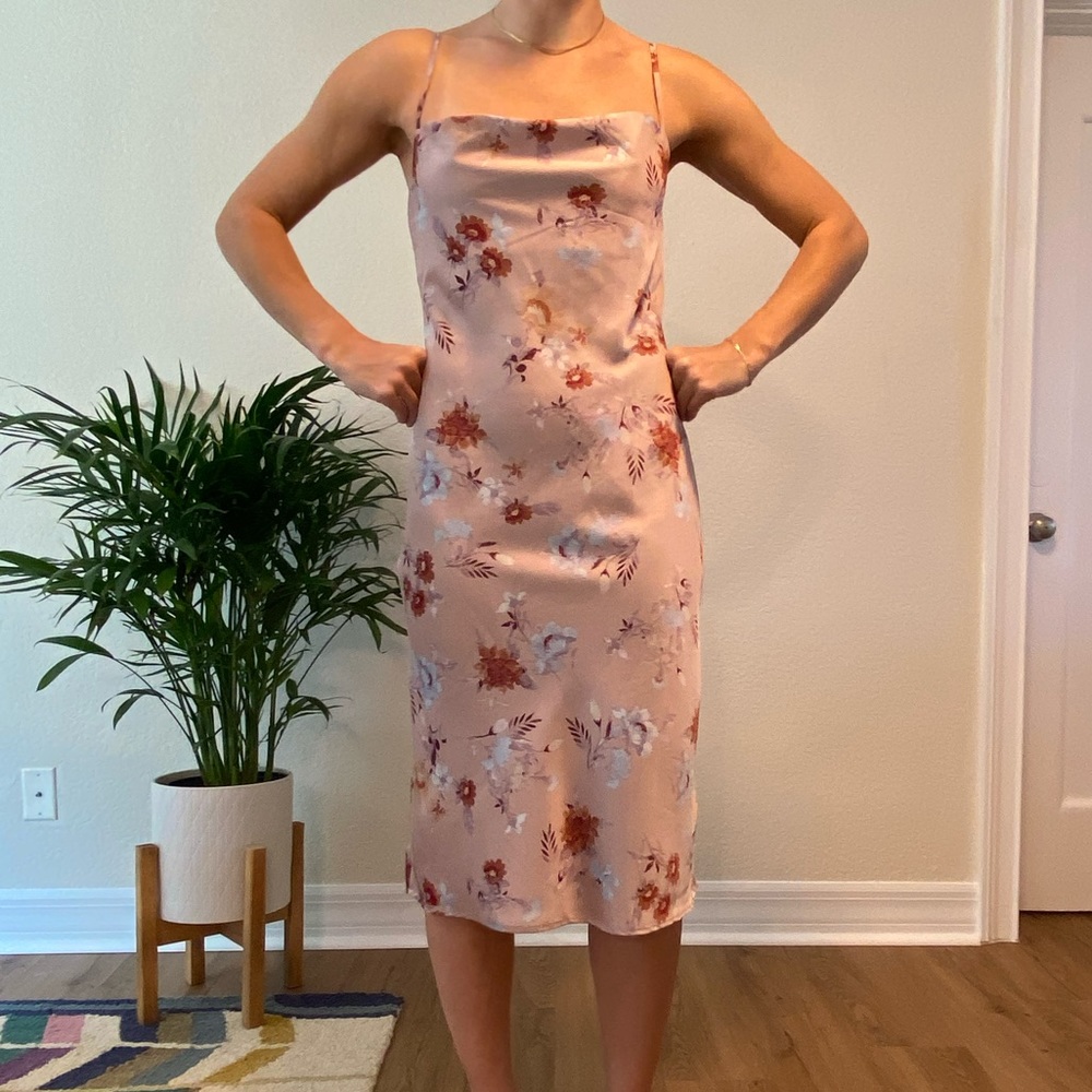 Lilac floral satin slip dress